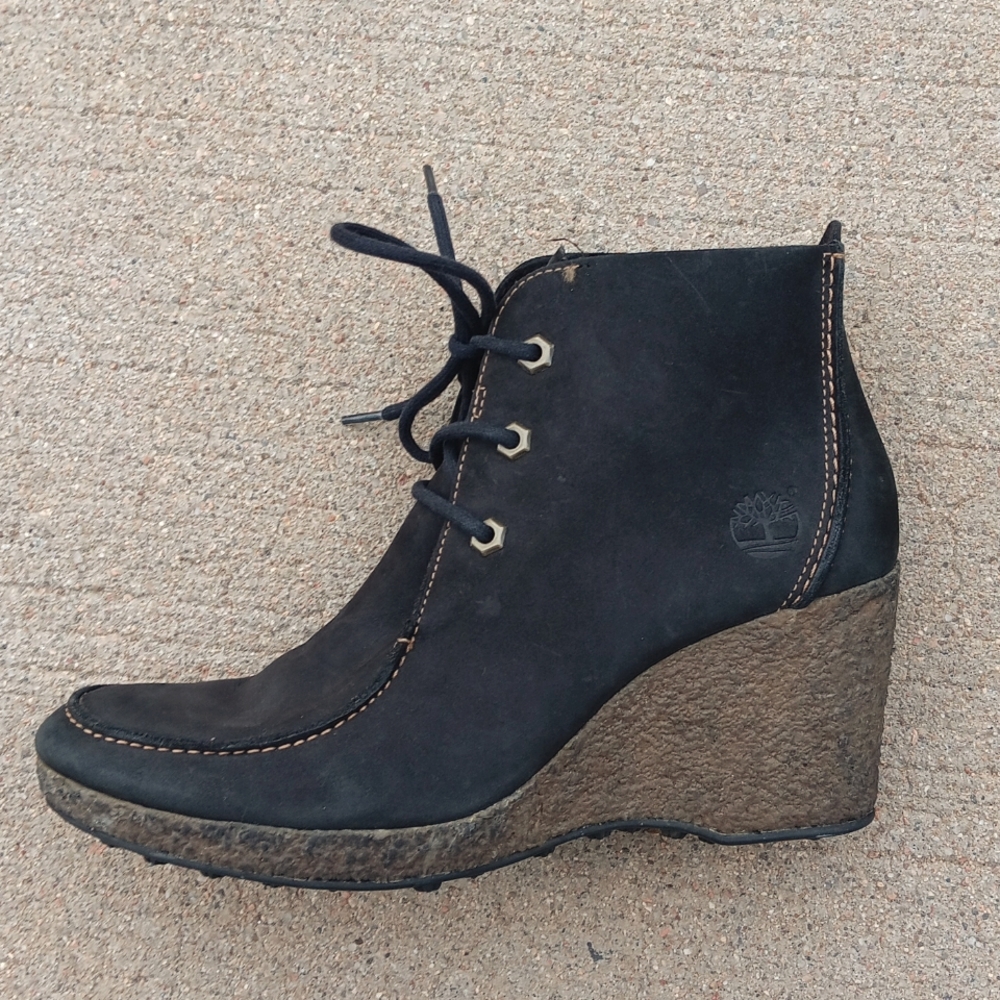Timberland Wedge Heel Ankle Boots Black Leather